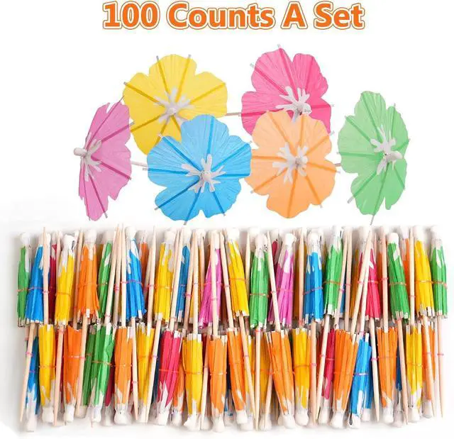 Alt view image 6 of 7 - 100PCS Drink Umbrellas for Cocktail, Party Mini Paper Flower Umbrella Picks | Floral Drink Umbrellas, Tropical Cocktail Umbrella Picks, Hawaiian Luau Party Decorations, Tiki Drink Toppers Skewers