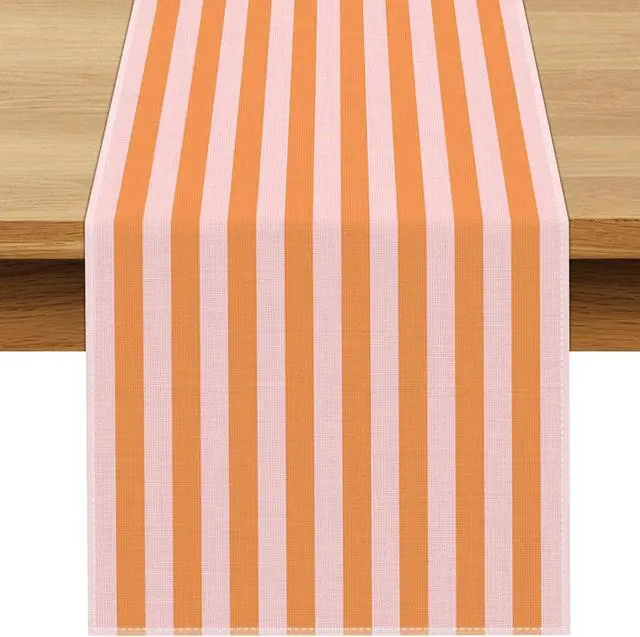 Main image of Italian Summer Cabana Stripe Table Runner Pool Themed Birthday Party Decoration Dining Room Home Kitchen Table Decor (Orange, 13" x 72")