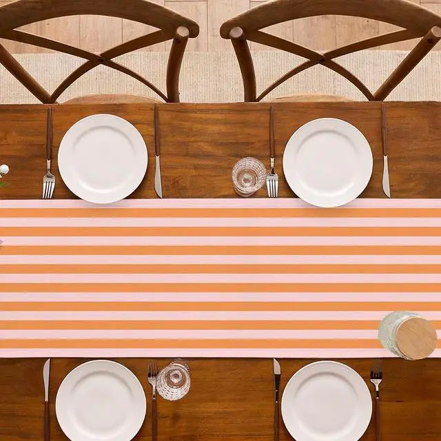 Alt view image 5 of 6 - Italian Summer Cabana Stripe Table Runner Pool Themed Birthday Party Decoration Dining Room Home Kitchen Table Decor (Orange, 13" x 72")