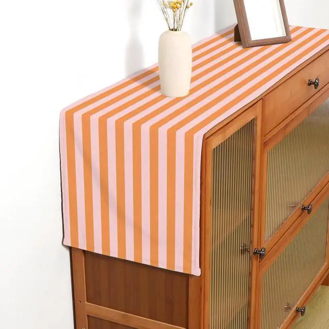 Alt view image 6 of 6 - Italian Summer Cabana Stripe Table Runner Pool Themed Birthday Party Decoration Dining Room Home Kitchen Table Decor (Orange, 13" x 72")