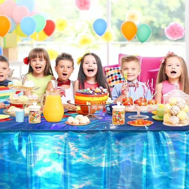 Alt view image 6 of 7 - Hallswl 3Pcs 54 x 108 Inch Iridescent Ocean Waves Plastic Tablecloths | Disposable Blue Table Cloth Rectangle Table Covers for Under the Sea Beach Pool Party Birthday Party Decorations