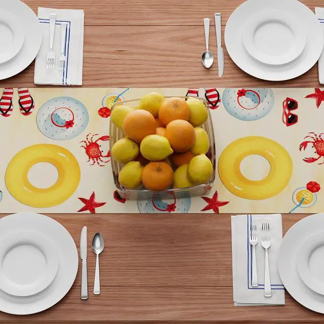 Alt view image 4 of 6 - XCHI Summer Beach Swim Ring Table Runner for Table Decoration 13x72 Inch | Ring Flip Flops Seaside Themed Stylish Home Decor for Party Farmhouse Kitchen Dining Dinner Holiday