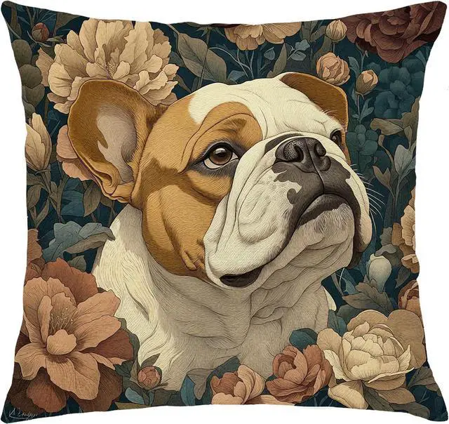 Main image of William Morris Inspired French Bulldog Decor Pillow Covers 18x18,Dark Cottagecore Dog Decor,Rustic Botanical French Bulldog Dog Animal Decorative Throw Pillow Covers for Home Bedroom Living Room