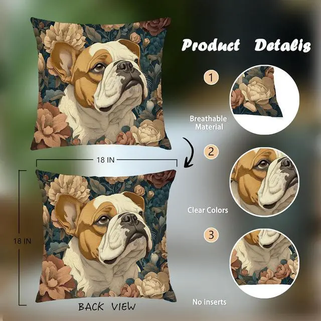 Alt view image 2 of 6 - William Morris Inspired French Bulldog Decor Pillow Covers 18x18,Dark Cottagecore Dog Decor,Rustic Botanical French Bulldog Dog Animal Decorative Throw Pillow Covers for Home Bedroom Living Room