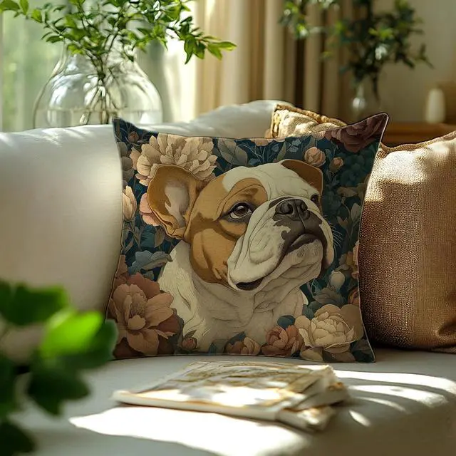 Alt view image 3 of 6 - William Morris Inspired French Bulldog Decor Pillow Covers 18x18,Dark Cottagecore Dog Decor,Rustic Botanical French Bulldog Dog Animal Decorative Throw Pillow Covers for Home Bedroom Living Room