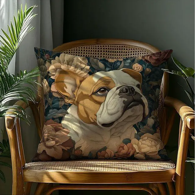 Alt view image 4 of 6 - William Morris Inspired French Bulldog Decor Pillow Covers 18x18,Dark Cottagecore Dog Decor,Rustic Botanical French Bulldog Dog Animal Decorative Throw Pillow Covers for Home Bedroom Living Room