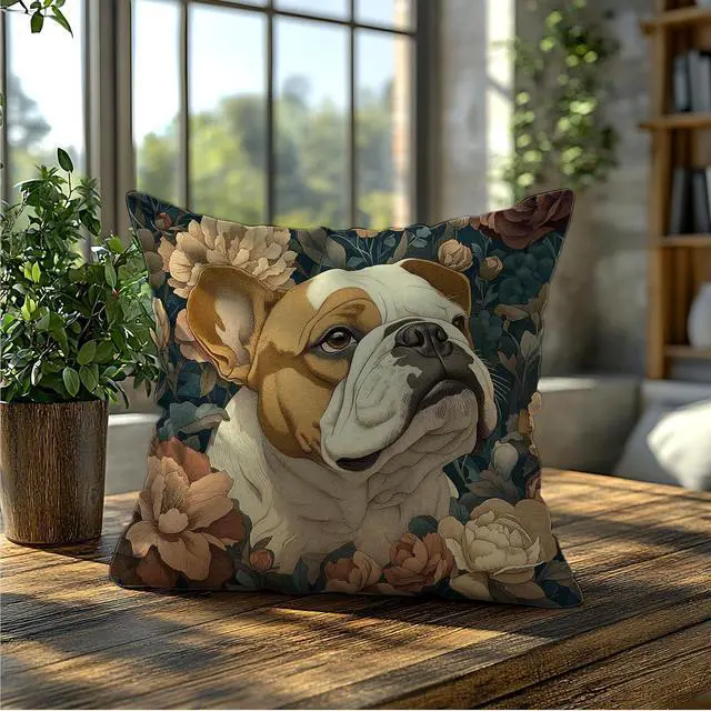 Alt view image 5 of 6 - William Morris Inspired French Bulldog Decor Pillow Covers 18x18,Dark Cottagecore Dog Decor,Rustic Botanical French Bulldog Dog Animal Decorative Throw Pillow Covers for Home Bedroom Living Room