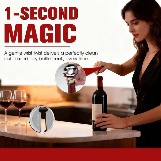Alt view image 2 of 6 - Wine Foil Cutter, Foil Remover with Sharp Blades for Wine Bottles | Stainless Steel, Effortless Cutting for Neck Label & Top Seal Cutter, Wine Opener Accessory for Wine Lovers