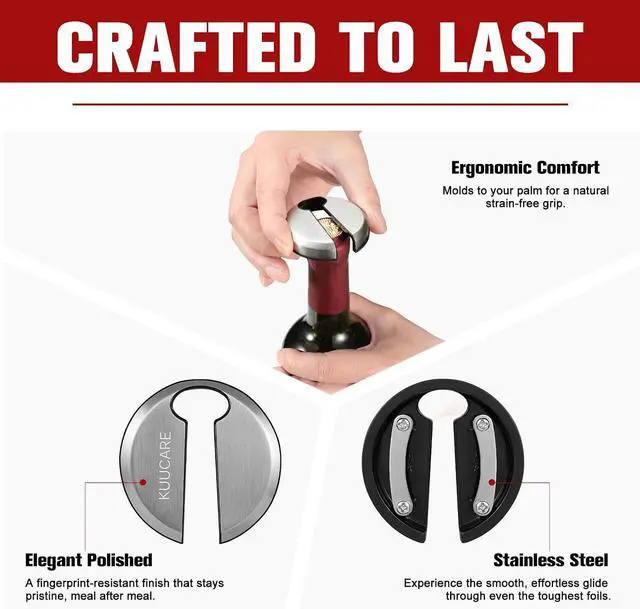 Alt view image 4 of 6 - Wine Foil Cutter, Foil Remover with Sharp Blades for Wine Bottles | Stainless Steel, Effortless Cutting for Neck Label & Top Seal Cutter, Wine Opener Accessory for Wine Lovers