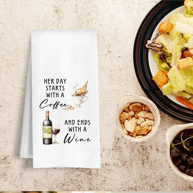 Alt view image 4 of 6 - Wine Coffee Kitchen Towels, Wine Lover Gifts for Women Dish Tea Towels for Kitchen Bar Cart Decor, Coffee Lovers Drinkers Gifts Decorative Hand Towel, 16x24 Inch