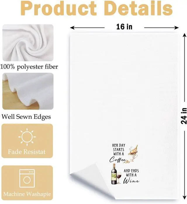 Alt view image 6 of 6 - Wine Coffee Kitchen Towels, Wine Lover Gifts for Women Dish Tea Towels for Kitchen Bar Cart Decor, Coffee Lovers Drinkers Gifts Decorative Hand Towel, 16x24 Inch