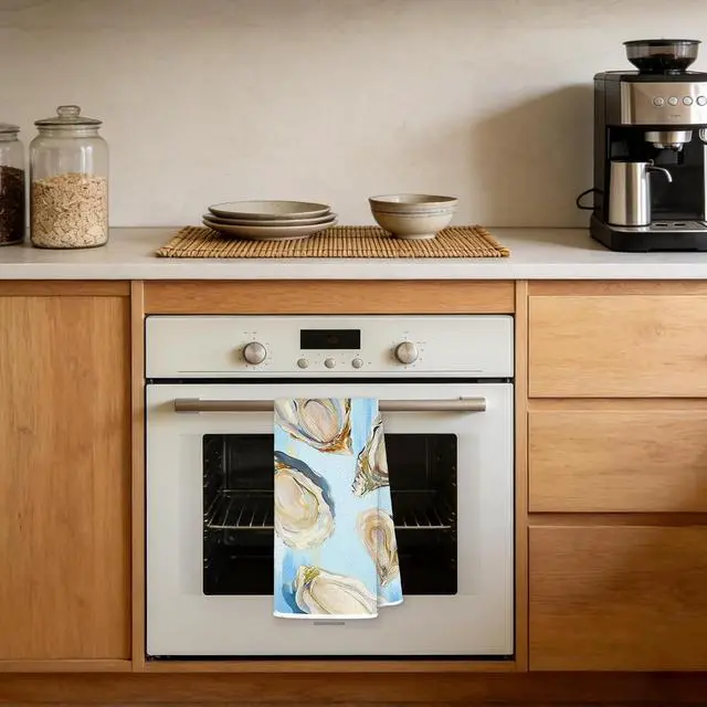 Alt view image 5 of 7 - Blue Oyster Shell Coastal Kitchen Towels 16x24 in, Gifts for Beach Ocean Lovers, Nautical Sea Oyster Decorative Hand Tea Dish Towels for Bathroom Kitchen