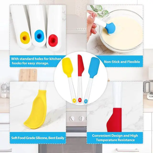 Alt view image 4 of 6 - Webake Mini Silicone Spatula Set, Non-Stick Small Spatulas with Sturdy Handle, Nice for Small Jars and Cans, Mixing, Cooking and Baking, Heat Resistant and Dishwasher Safe, Great for Kitchen Use