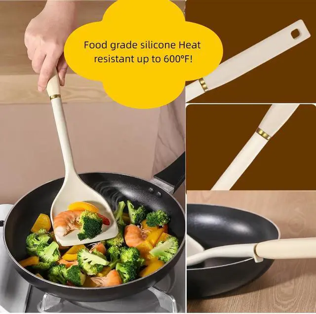Alt view image 2 of 5 - Armrous 14-inch Solid Silicone Spatula Turner, Long handle Non Stick Spatulas for Cooking, Large Rubber Flippers Spatula Heat Resistant Kitchen Utensils, Ideal Cookware for Fish, Eggs, Pancakes.