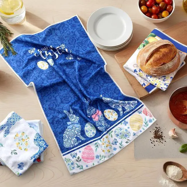 Alt view image 7 of 7 - Blue Floral Kitchen Towels, Cotton Blend, Watercolor, Set of 2 | 16.5 x 27.5 in / 42 x 70 cm, Absorbent Dish Cloth and Hand Towel with Blue Floral Print for Kitchen Decor, Housewarming Gift