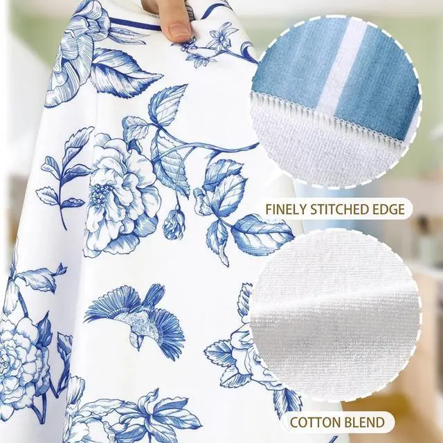 Alt view image 6 of 7 - Blue Floral Kitchen Towels, Cotton Blend, Watercolor, Set of 2 | 16.5 x 27.5 in / 42 x 70 cm, Absorbent Dish Cloth and Hand Towel with Blue Floral Print for Kitchen Decor, Housewarming Gift