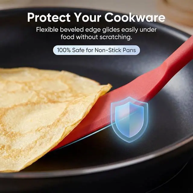 Alt view image 3 of 7 - Silicone Thin Omelet Turner, Thin Crepe Spatula Mini Brownie Serving Spatula Long Heat Resistant Cookie Spatulas Non Stick Pancake Spatulas for Cooking Burgers, Pizza, Steak, Egg, Cake (Red)