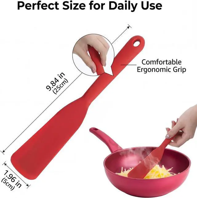 Alt view image 2 of 7 - Silicone Thin Omelet Turner, Thin Crepe Spatula Mini Brownie Serving Spatula Long Heat Resistant Cookie Spatulas Non Stick Pancake Spatulas for Cooking Burgers, Pizza, Steak, Egg, Cake (Red)