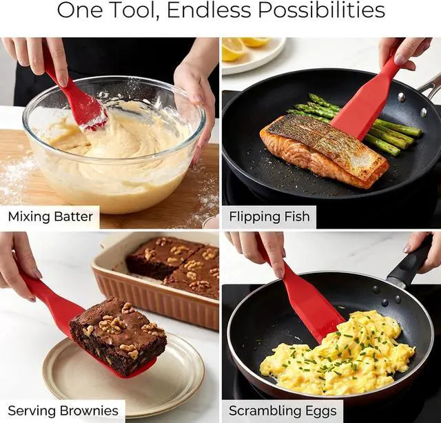 Alt view image 7 of 7 - Silicone Thin Omelet Turner, Thin Crepe Spatula Mini Brownie Serving Spatula Long Heat Resistant Cookie Spatulas Non Stick Pancake Spatulas for Cooking Burgers, Pizza, Steak, Egg, Cake (Red)