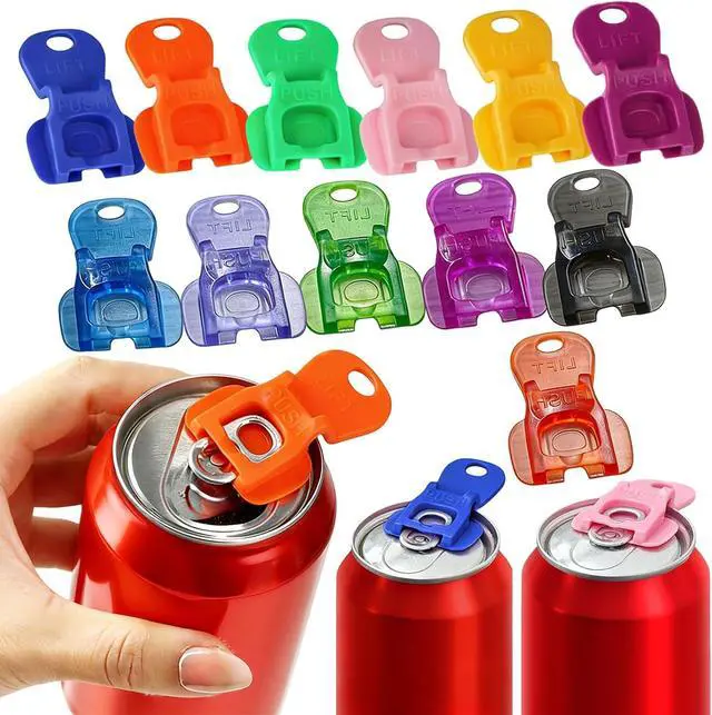 Main image of 12PCS Reusable Can Tab Lifters with Sealing Drink Covers - Effortless Opener & Protector for Soda, Beer & Cans