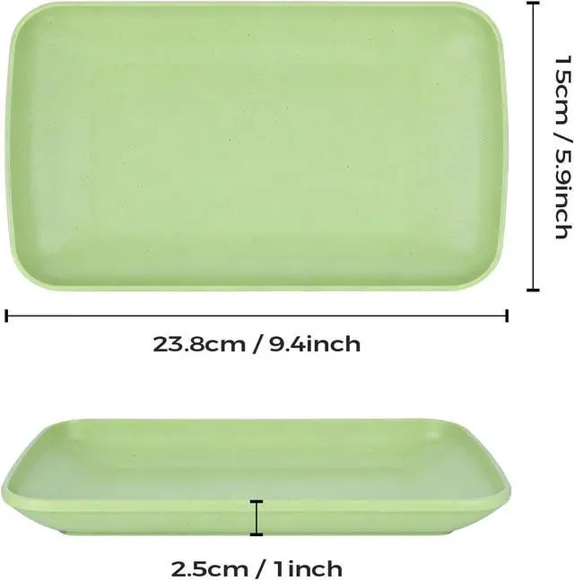 Alt view image 3 of 7 - Wheat Straw Rectangular Dinner Plates, Reusable Unbreakable Lightweight BPA Free Dishes, for Home Kitchen Camping Picnic Spring Outings (Yellow, Green, Orange, Blue, 1 Pack)