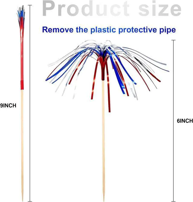 Alt view image 2 of 7 - 100 Pack 4th of July Cocktail Picks,6inch Patriotic Fireworks Toothpicks for Appetizers,Red White Blue Bamboo Skewers Foil Cupcake Toppers Drink Sticks for Independence Day Party Decorations