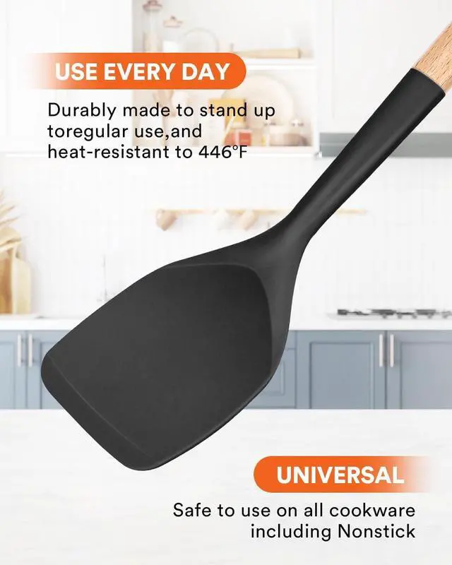 Alt view image 4 of 7 - Badiano Silicone Spatula, Non Scratch Flexible Edge for Pans,13.2 Inch | Food Grade, Comfortable Wooden Handle, Heat Resistant BPA-Free Kitchen Spatulas for Cooking