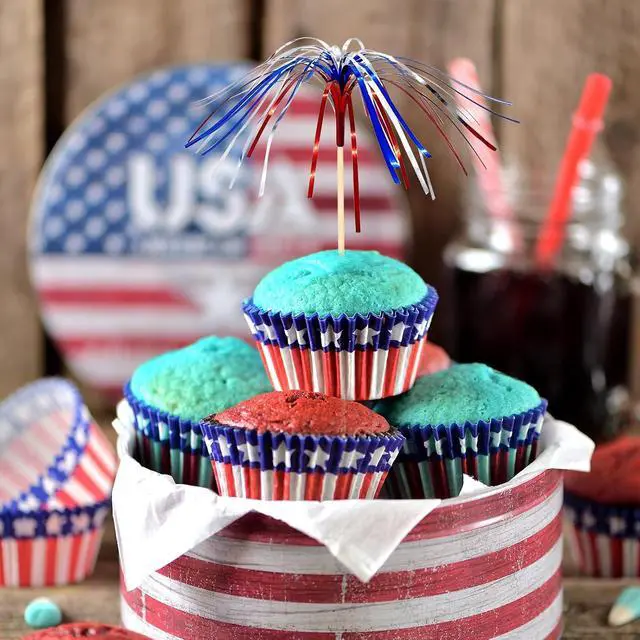 Alt view image 6 of 7 - 100 Pack 4th of July Cocktail Picks,6inch Patriotic Fireworks Toothpicks for Appetizers,Red White Blue Bamboo Skewers Foil Cupcake Toppers Drink Sticks for Independence Day Party Decorations