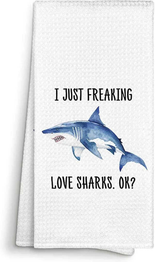 Main image of I Just Freaking Love Sharks Kitchen Towels Decorative Gifts for Shark Lovers 16x24, Shark Dish Towel Cloths Dishcloths Tea Towel, Shark Bathroom Kitchen Hand Towel Decor