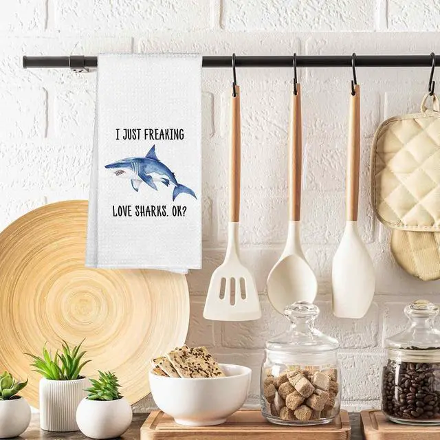 Alt view image 2 of 7 - I Just Freaking Love Sharks Kitchen Towels Decorative Gifts for Shark Lovers 16x24, Shark Dish Towel Cloths Dishcloths Tea Towel, Shark Bathroom Kitchen Hand Towel Decor