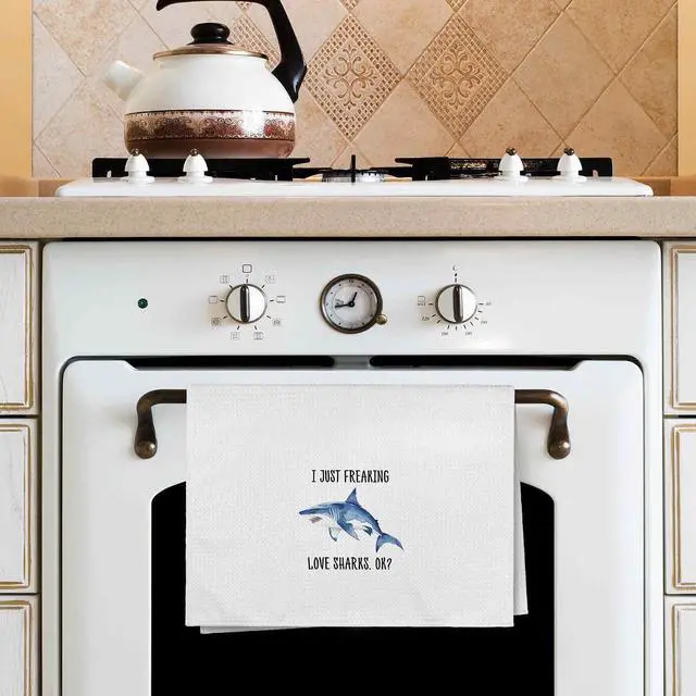 Alt view image 4 of 7 - I Just Freaking Love Sharks Kitchen Towels Decorative Gifts for Shark Lovers 16x24, Shark Dish Towel Cloths Dishcloths Tea Towel, Shark Bathroom Kitchen Hand Towel Decor