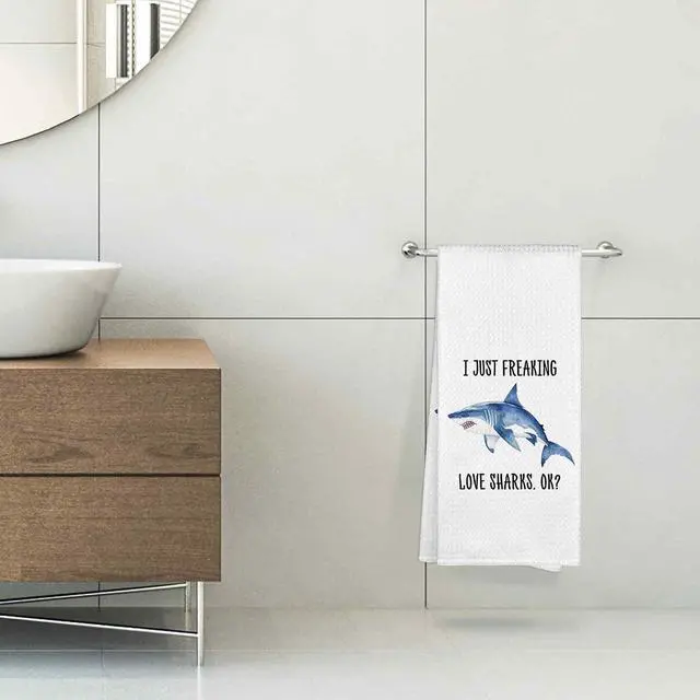 Alt view image 5 of 7 - I Just Freaking Love Sharks Kitchen Towels Decorative Gifts for Shark Lovers 16x24, Shark Dish Towel Cloths Dishcloths Tea Towel, Shark Bathroom Kitchen Hand Towel Decor