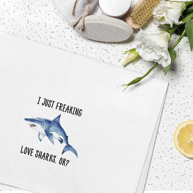 Alt view image 6 of 7 - I Just Freaking Love Sharks Kitchen Towels Decorative Gifts for Shark Lovers 16x24, Shark Dish Towel Cloths Dishcloths Tea Towel, Shark Bathroom Kitchen Hand Towel Decor