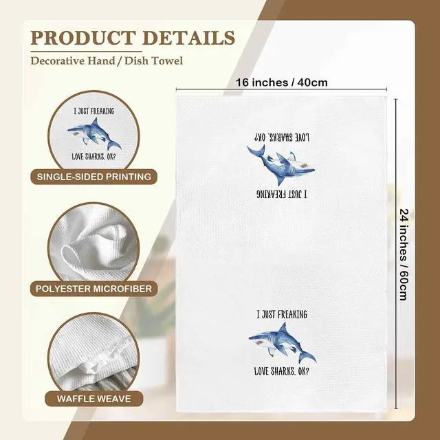 Alt view image 7 of 7 - I Just Freaking Love Sharks Kitchen Towels Decorative Gifts for Shark Lovers 16x24, Shark Dish Towel Cloths Dishcloths Tea Towel, Shark Bathroom Kitchen Hand Towel Decor