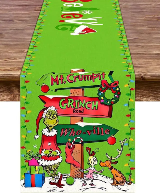 Main image of Christmas Table Runner Merry Christmas Winter Holiday Party Decoration Xmas Fireplace Kitchen Dining Room Home Decor (Green, 13" x 72")