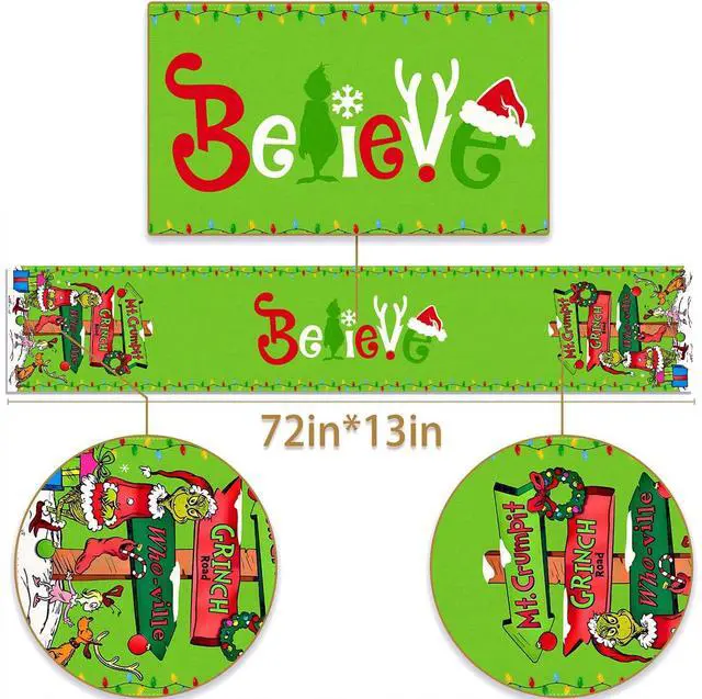 Alt view image 3 of 5 - Christmas Table Runner Merry Christmas Winter Holiday Party Decoration Xmas Fireplace Kitchen Dining Room Home Decor (Green, 13" x 72")