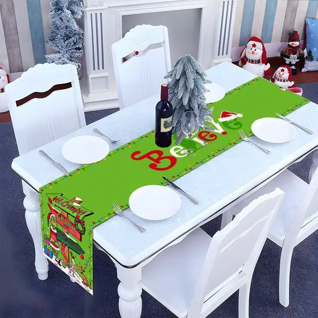Alt view image 4 of 5 - Christmas Table Runner Merry Christmas Winter Holiday Party Decoration Xmas Fireplace Kitchen Dining Room Home Decor (Green, 13" x 72")