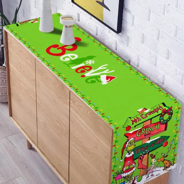 Alt view image 5 of 5 - Christmas Table Runner Merry Christmas Winter Holiday Party Decoration Xmas Fireplace Kitchen Dining Room Home Decor (Green, 13" x 72")