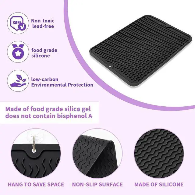 Alt view image 3 of 6 - Oversize Silicone Heat Resistant Mat, Heat Mat with for Curling Iron, Travel Cover Cushion for Curling Irons, Hair Bands and Styling Tools(15.7" X 11.8") (Black)