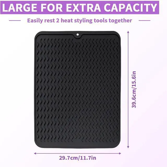Alt view image 2 of 6 - Oversize Silicone Heat Resistant Mat, Heat Mat with for Curling Iron, Travel Cover Cushion for Curling Irons, Hair Bands and Styling Tools(15.7" X 11.8") (Black)
