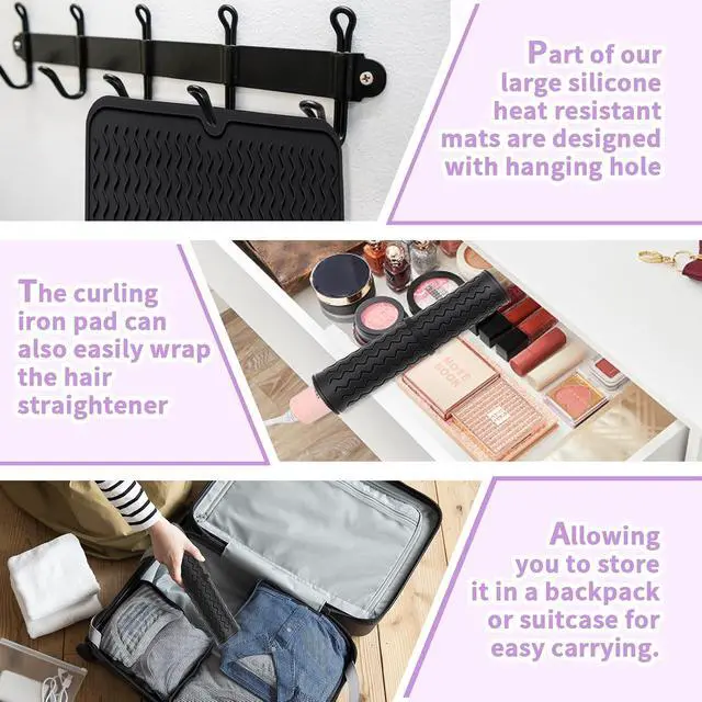 Alt view image 5 of 6 - Oversize Silicone Heat Resistant Mat, Heat Mat with for Curling Iron, Travel Cover Cushion for Curling Irons, Hair Bands and Styling Tools(15.7" X 11.8") (Black)