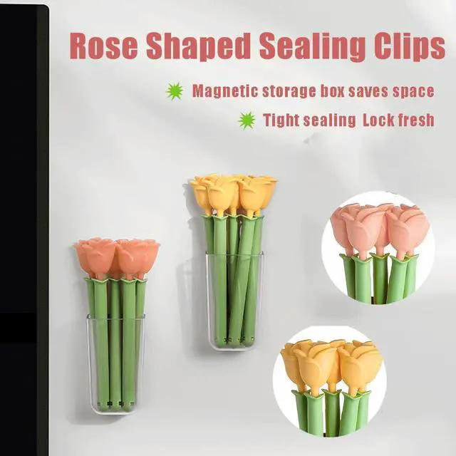 Alt view image 2 of 6 - Ouliget Magnetic Refrigerator Sealing Clip,Cute Rose Shaped Food Packages Clips,Chip Clips with Magnet Storage Box Fridge Magnets,Food Freshness Bag Clip Kitchen Accessories,2 Pieces of 10