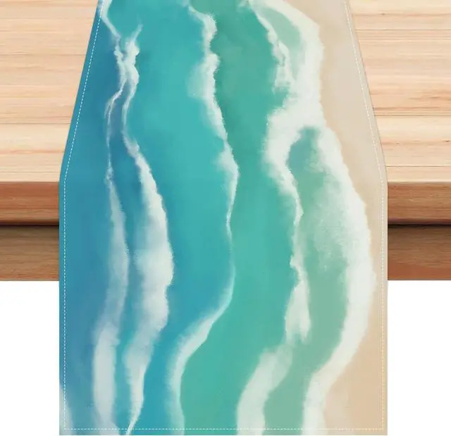 Main image of Bonhause Coastal Beach Table Runner 13x72 Inch Teal Blue Summer Ocean Kitchen Dinning Table Decoration for Indoor Outdoor Home Party Decor