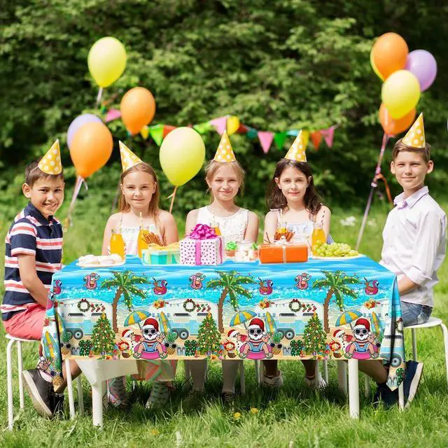 Alt view image 3 of 6 - 3Pcs Summer Christmas Tablecloths Decorations - Summer Beach Hawaiian Santa Table Covers for Pool Hawaii Mele Kalikimaka Tropical Christmas Luau Party Decorations