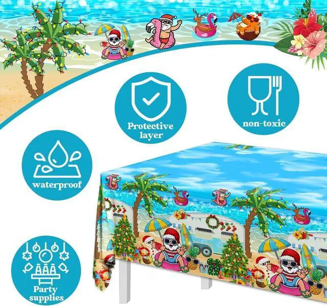 Alt view image 6 of 6 - 3Pcs Summer Christmas Tablecloths Decorations - Summer Beach Hawaiian Santa Table Covers for Pool Hawaii Mele Kalikimaka Tropical Christmas Luau Party Decorations