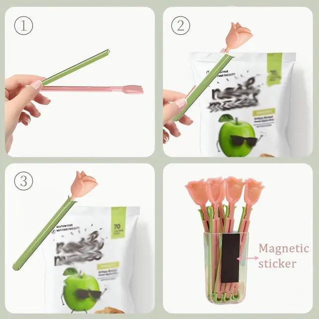 Alt view image 5 of 6 - Ouliget Magnetic Refrigerator Sealing Clip,Cute Rose Shaped Food Packages Clips,Chip Clips with Magnet Storage Box Fridge Magnets,Food Freshness Bag Clip Kitchen Accessories,2 Pieces of 10