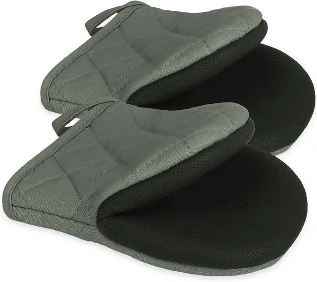 Main image of Goldmeet Mini Oven Mitts 2-Pack, 7"x5.5", 500°F Silicone Grip, Gray | Non-Slip, Heat Resistant, Machine Washable, Hanging Loop, Fits Small Hands, for Baking Grilling BBQ Cooking