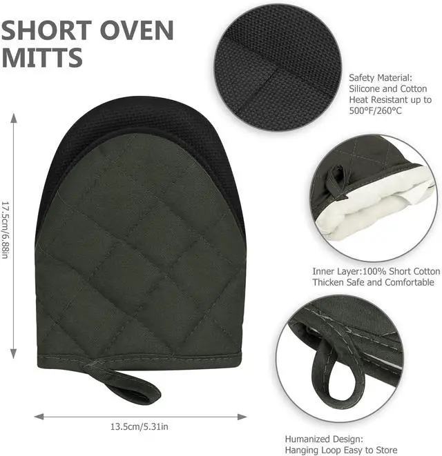 Alt view image 2 of 7 - Goldmeet Mini Oven Mitts 2-Pack, 7"x5.5", 500°F Silicone Grip, Gray | Non-Slip, Heat Resistant, Machine Washable, Hanging Loop, Fits Small Hands, for Baking Grilling BBQ Cooking