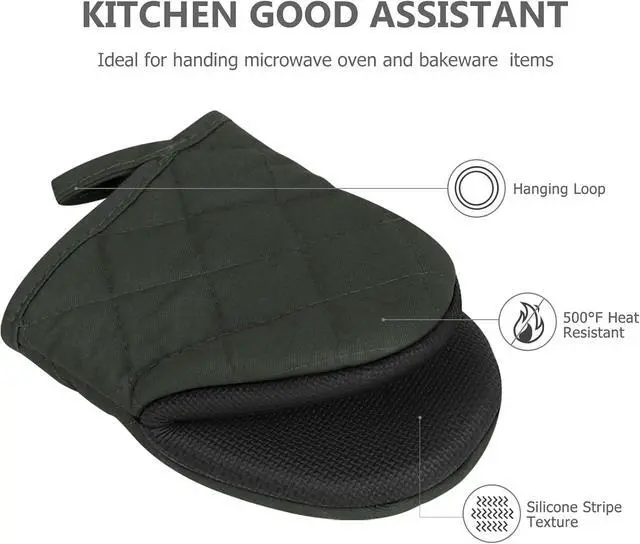 Alt view image 3 of 7 - Goldmeet Mini Oven Mitts 2-Pack, 7"x5.5", 500°F Silicone Grip, Gray | Non-Slip, Heat Resistant, Machine Washable, Hanging Loop, Fits Small Hands, for Baking Grilling BBQ Cooking