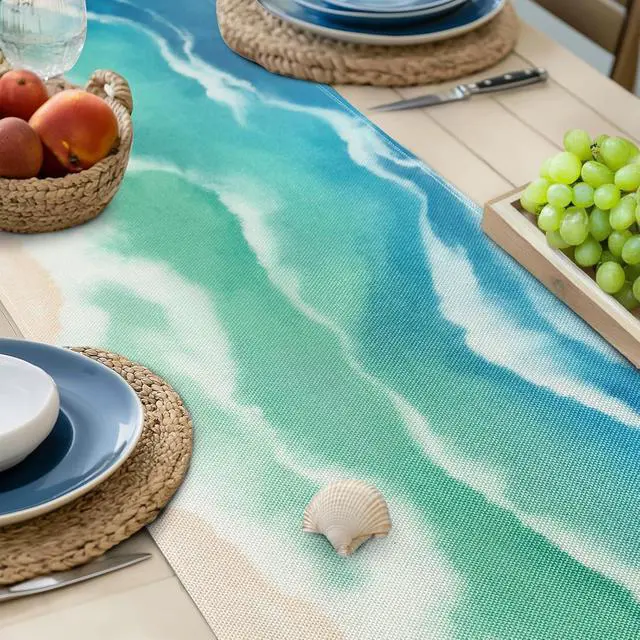 Alt view image 4 of 6 - Bonhause Coastal Beach Table Runner 13x72 Inch Teal Blue Summer Ocean Kitchen Dinning Table Decoration for Indoor Outdoor Home Party Decor